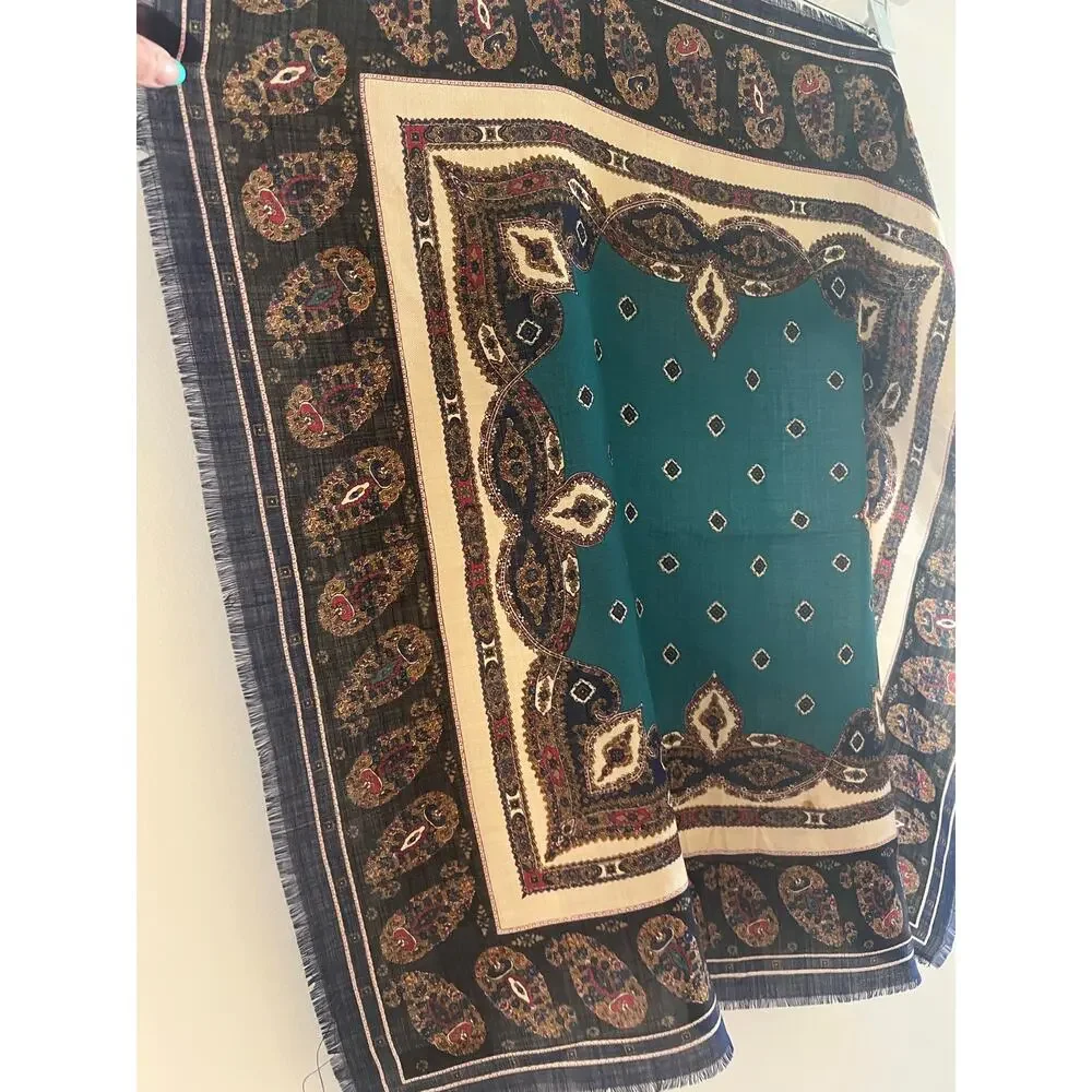 ECHO Rare Vintage 100% Wool Women’s Scarf Dark Green Gold 29